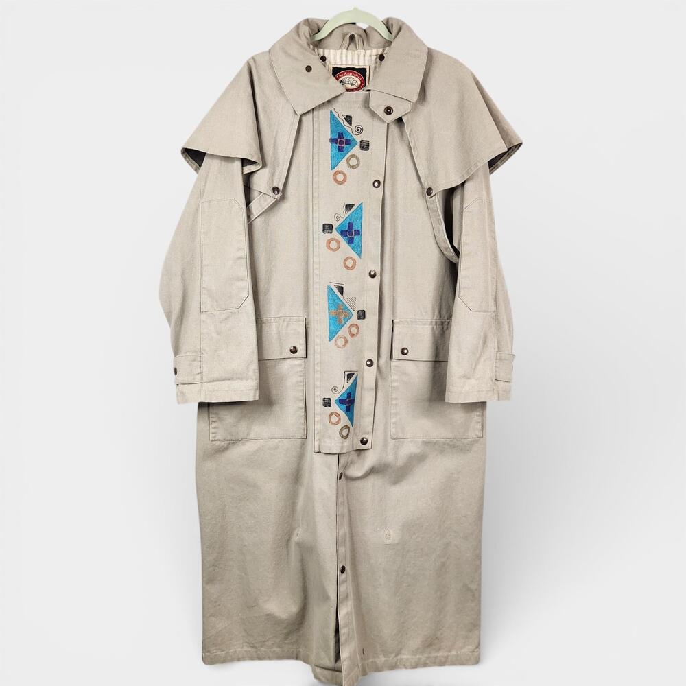 Australian Outback Collection Duster Mens Medium Beige Canvas Coat USA Painted